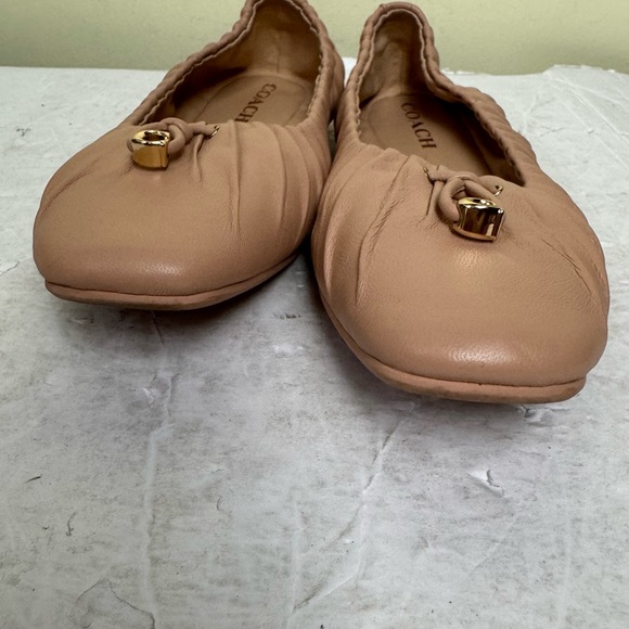 COACH Eleanor Leather Ballet Flats Nude Pink Ruched Shoes Minimalist CC Logo - Picture 8 of 16
